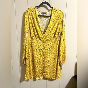ASOS plus size us 16 1x yellow daisy long sleeve button dress new without tags